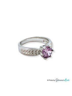 Silver Tone Purple Crystal Ring Size 9 Simulated Amethyst